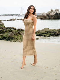 WOMEN'S SLEEVELESS KNIT TUBE BODYCON MIDI DRESS