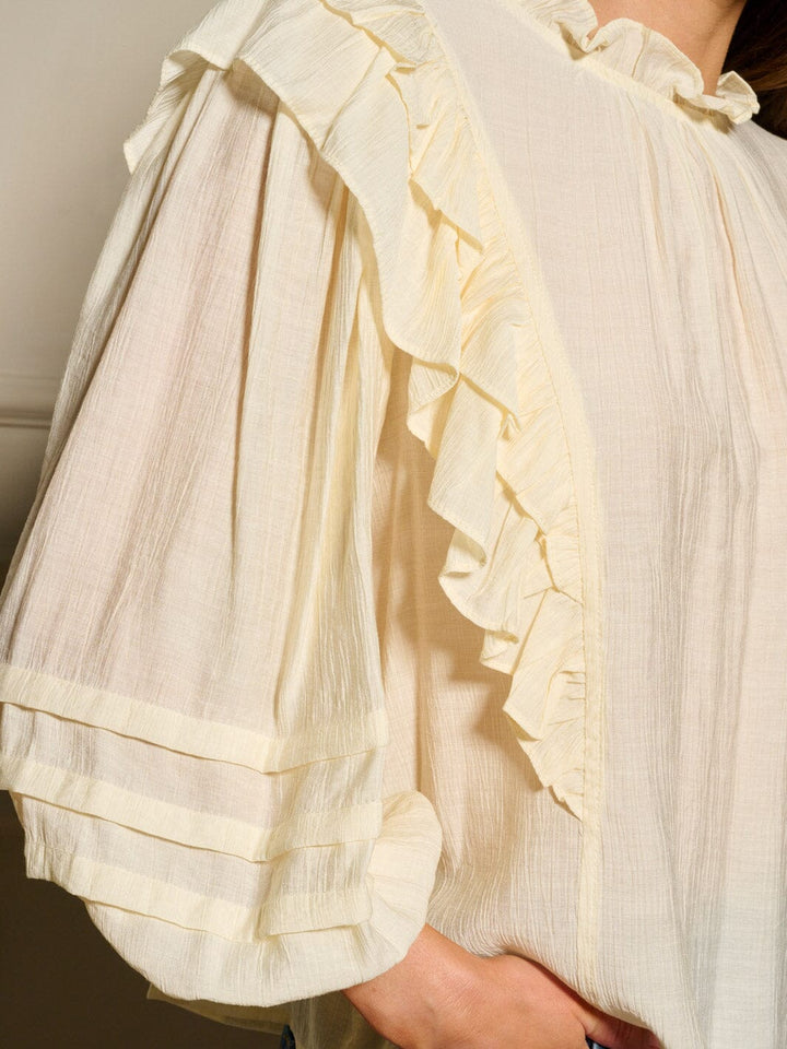 WOMEN'S LONG SLEEVE MOCK NECK RUFFLE BLOUSE TOP