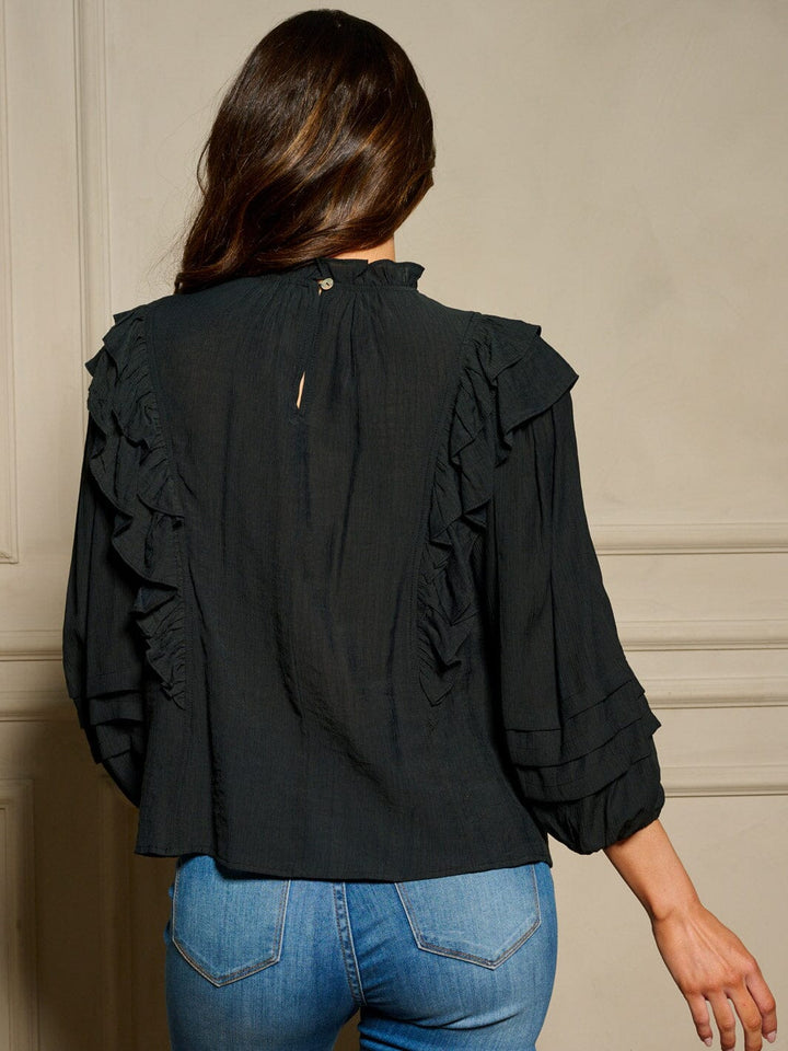 WOMEN'S LONG SLEEVE MOCK NECK RUFFLE BLOUSE TOP