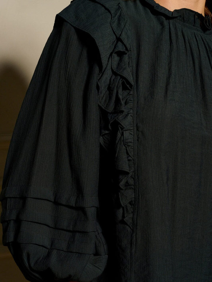 WOMEN'S LONG SLEEVE MOCK NECK RUFFLE BLOUSE TOP