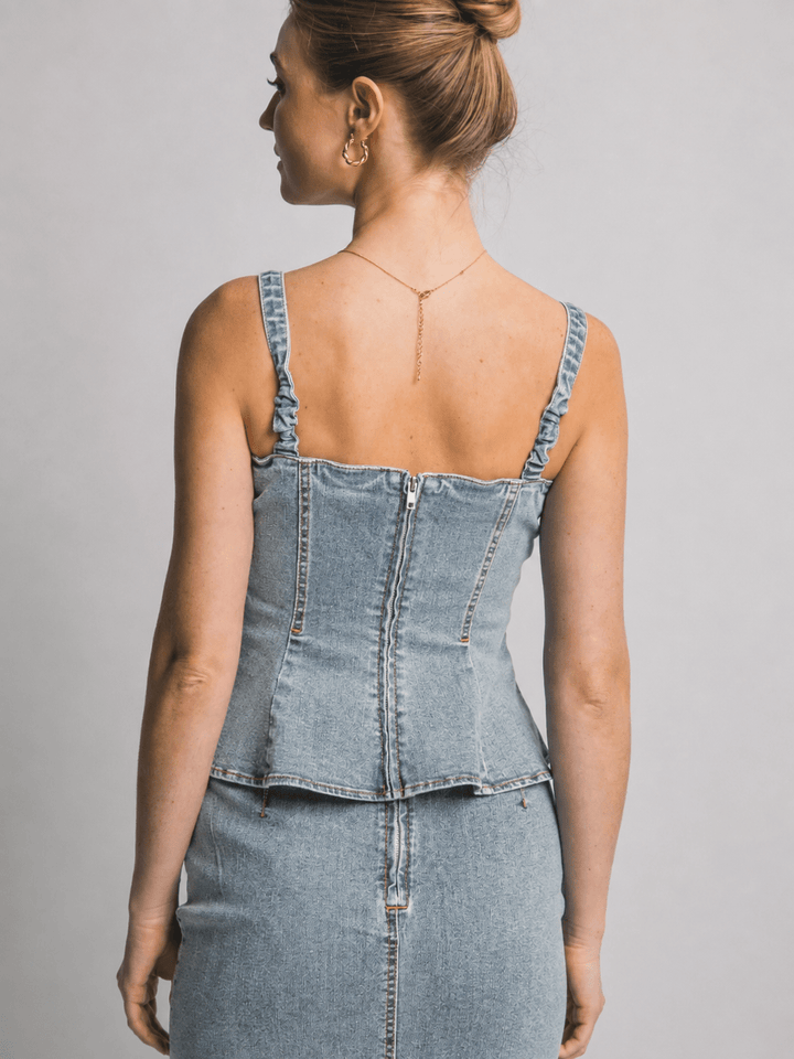 *******WOMEN'S SLEEVELESS STRETCH DENIM PEPLUM TANK TOP