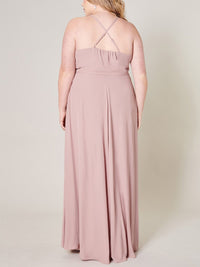 PLUS SIZE SLEEVELESS SURPLICE OPEN BACK MAXI DRESS