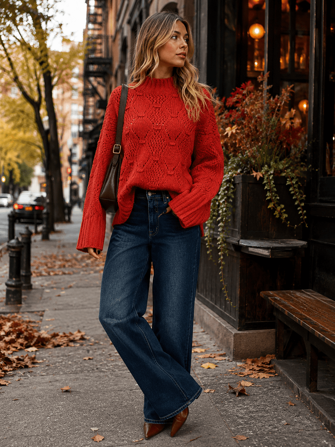 WOMEN'S LONG SLEEVE MOCK NECK KNIT OVERSIZED PULLOVER SWEATER