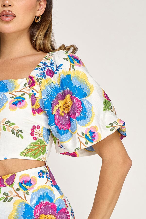 WOMEN'S SHORT SLEEVE CROP TOP & ELASTIC WAIST MAXI SKIRTS FLORAL 2PC. SET