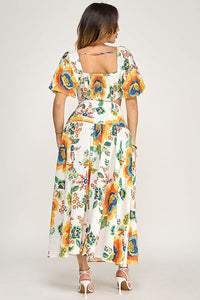 WOMEN'S SHORT SLEEVE CROP TOP & ELASTIC WAIST MAXI SKIRTS FLORAL 2PC. SET