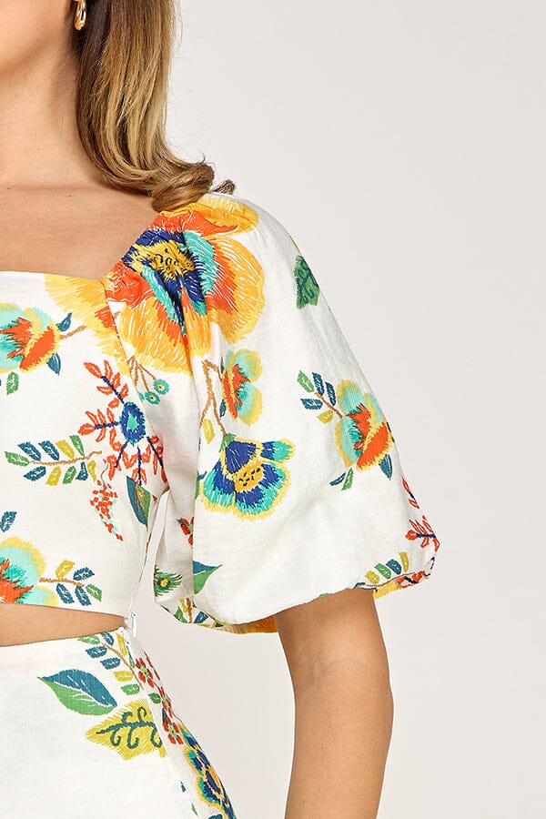 WOMEN'S SHORT SLEEVE CROP TOP & ELASTIC WAIST MAXI SKIRTS FLORAL 2PC. SET