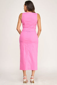 WOMEN'S SLEEVELESS SQUARE NECK BLOUSE & ZIP UP SLIT MAXI SKIRTS 2PC. SET