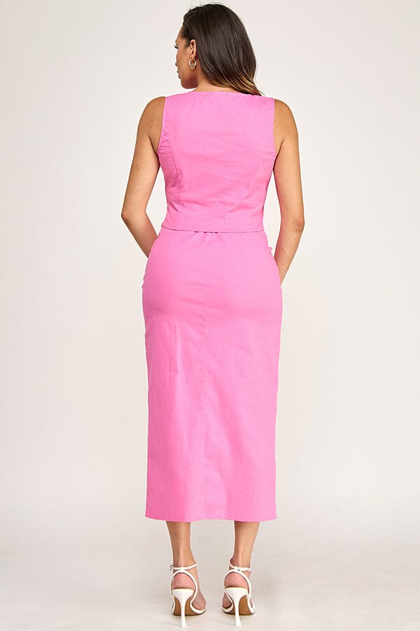 WOMEN'S SLEEVELESS SQUARE NECK BLOUSE & ZIP UP SLIT MAXI SKIRTS 2PC. SET