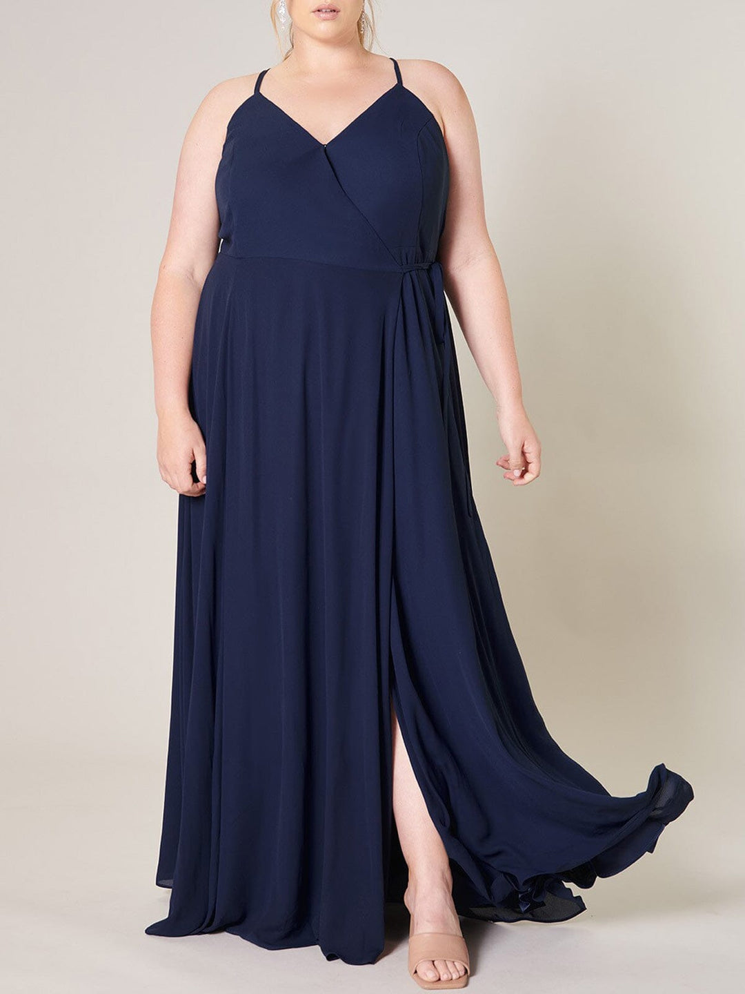 PLUS SIZE SLEEVELESS SURPLICE OPEN BACK MAXI DRESS
