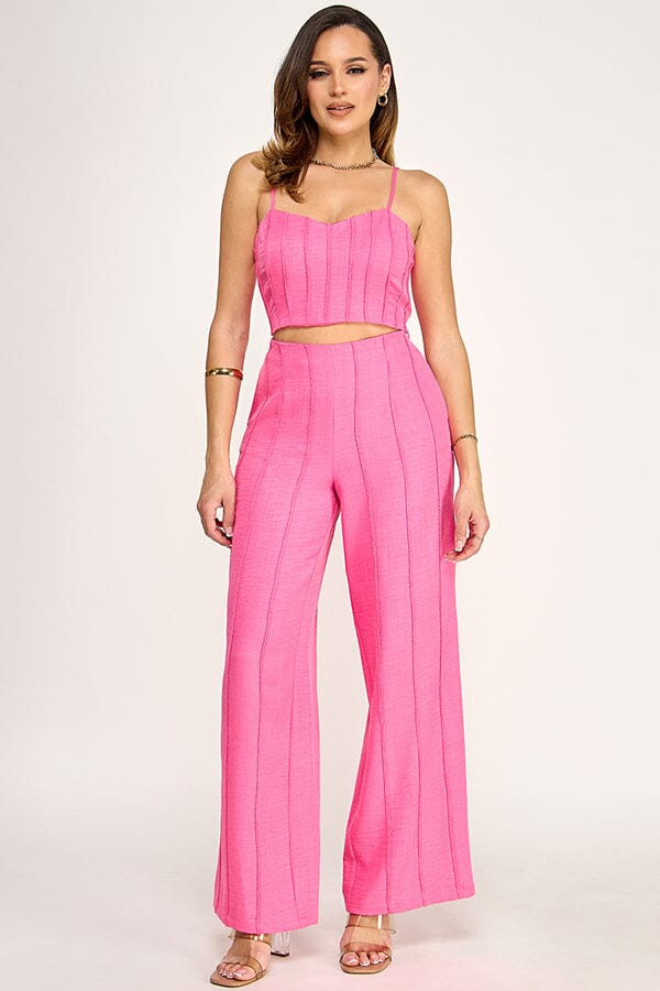 ******WOMEN'S SLEEVELESS SMOCK TOP & ZIP UP POCKETS WIDE LEG PANTS 2PC. SET