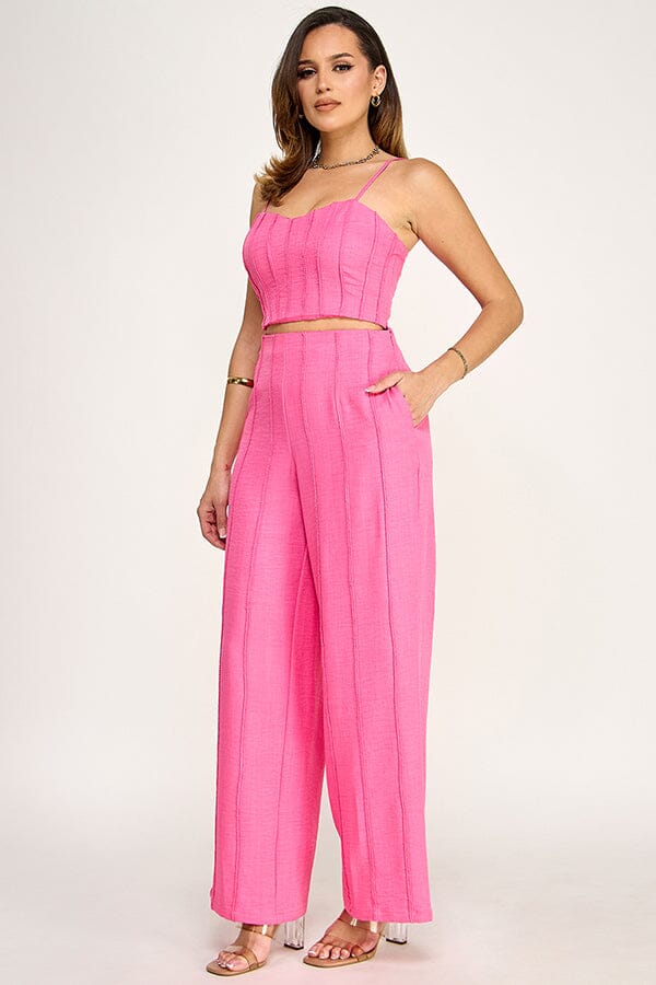 ******WOMEN'S SLEEVELESS SMOCK TOP & ZIP UP POCKETS WIDE LEG PANTS 2PC. SET