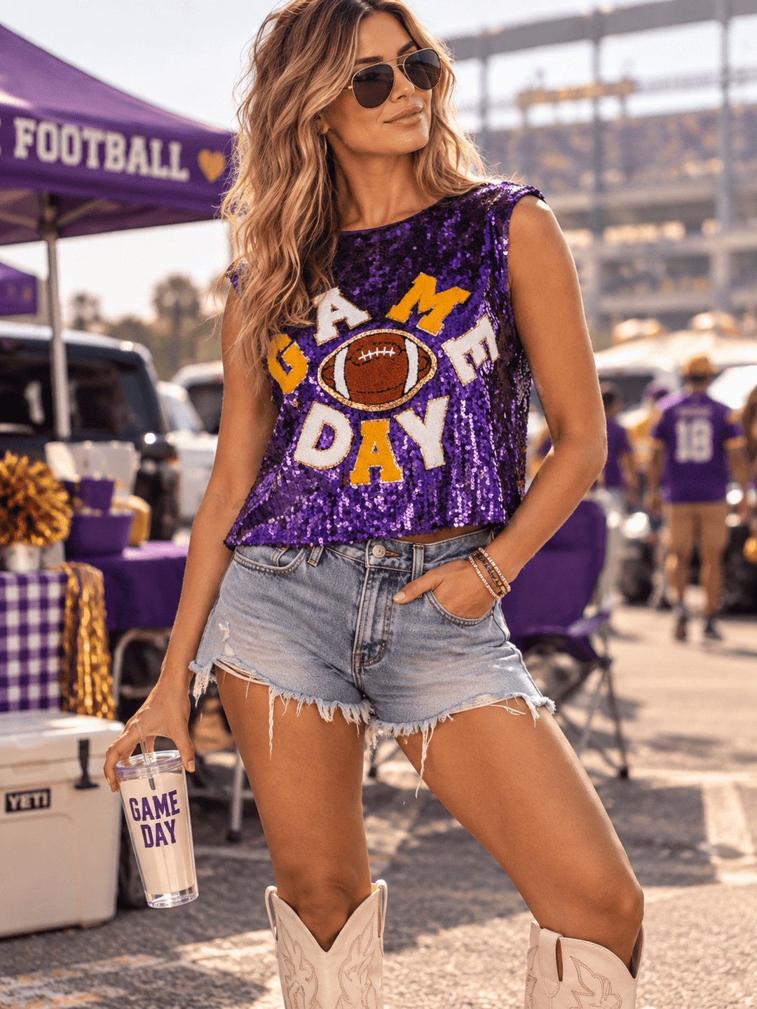WOMEN'S SLEEVELESS SEQUINS GAME DAY TOP