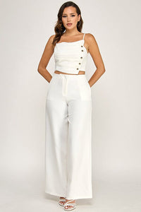 ******WOMEN'S SLEEVELESS SMOCK TOP & BUTTON CLOSURE POCKETS WIDE LEG PANTS 2PC. SET