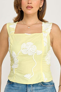 ******WOMEN'S SLEEVELESS SQUARE NECK SMOCK EMBROIDERY BLOUSE
