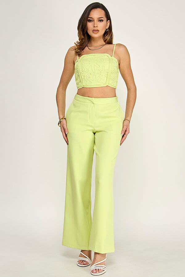 WOMEN'S SLEEVELESS SMOCK CROP TOP & BUTTON CLOSURE POCKETS WIDE LEG PANTS 2PC. SET