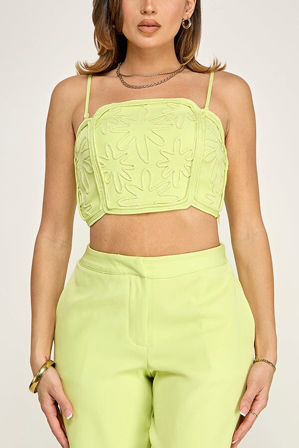 WOMEN'S SLEEVELESS SMOCK CROP TOP & BUTTON CLOSURE POCKETS WIDE LEG PANTS 2PC. SET