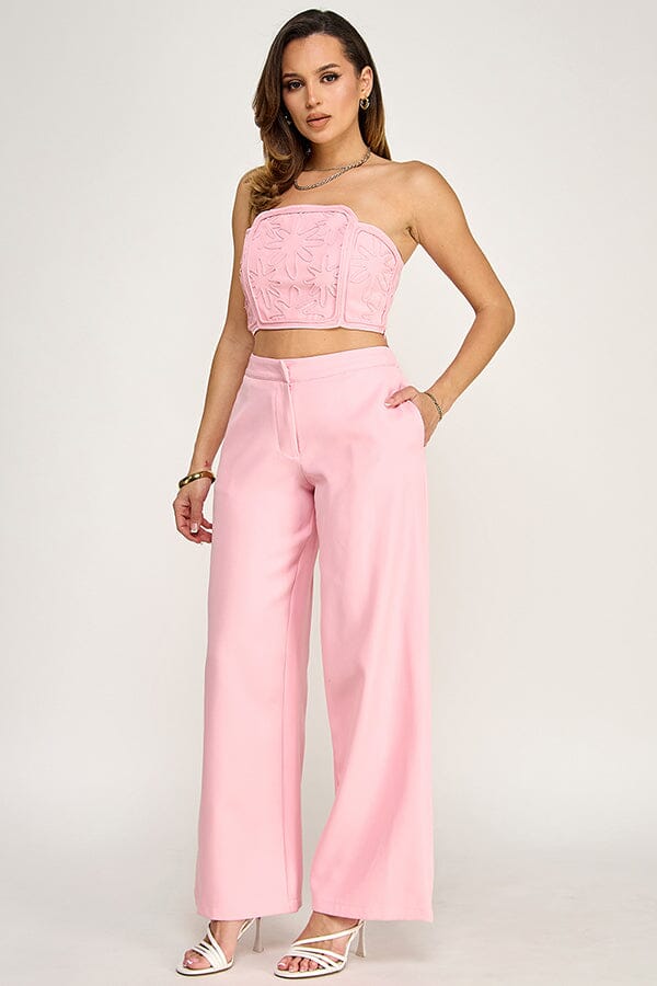 WOMEN'S SLEEVELESS SMOCK CROP TOP & BUTTON CLOSURE POCKETS WIDE LEG PANTS 2PC. SET