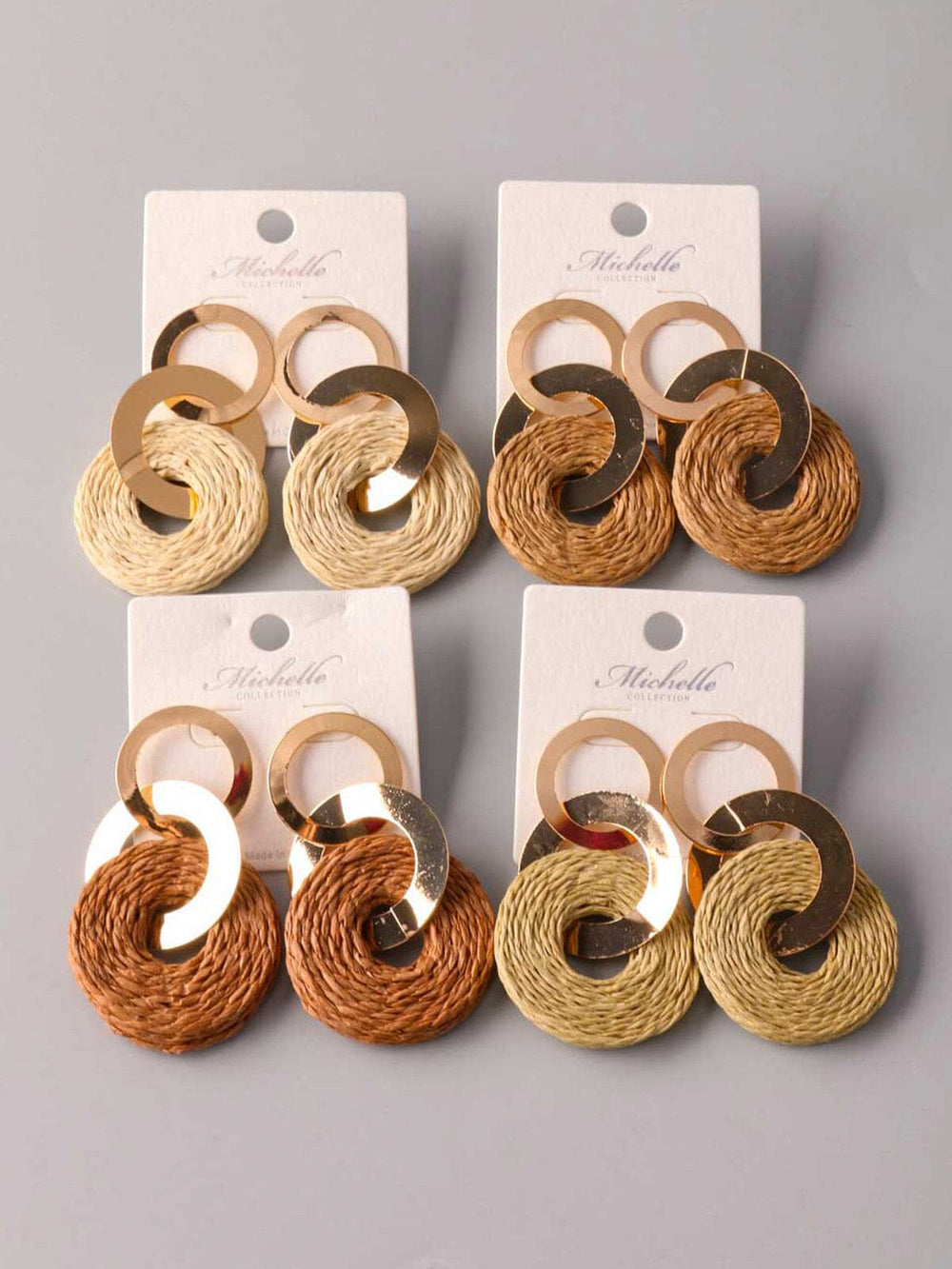 FASHION ASSORTED COLORS BASKET WEAVE DROP EARRINGS