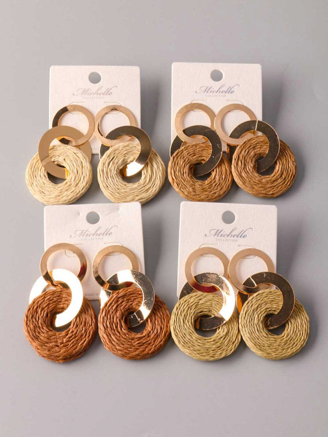FASHION ASSORTED COLORS BASKET WEAVE DROP EARRINGS