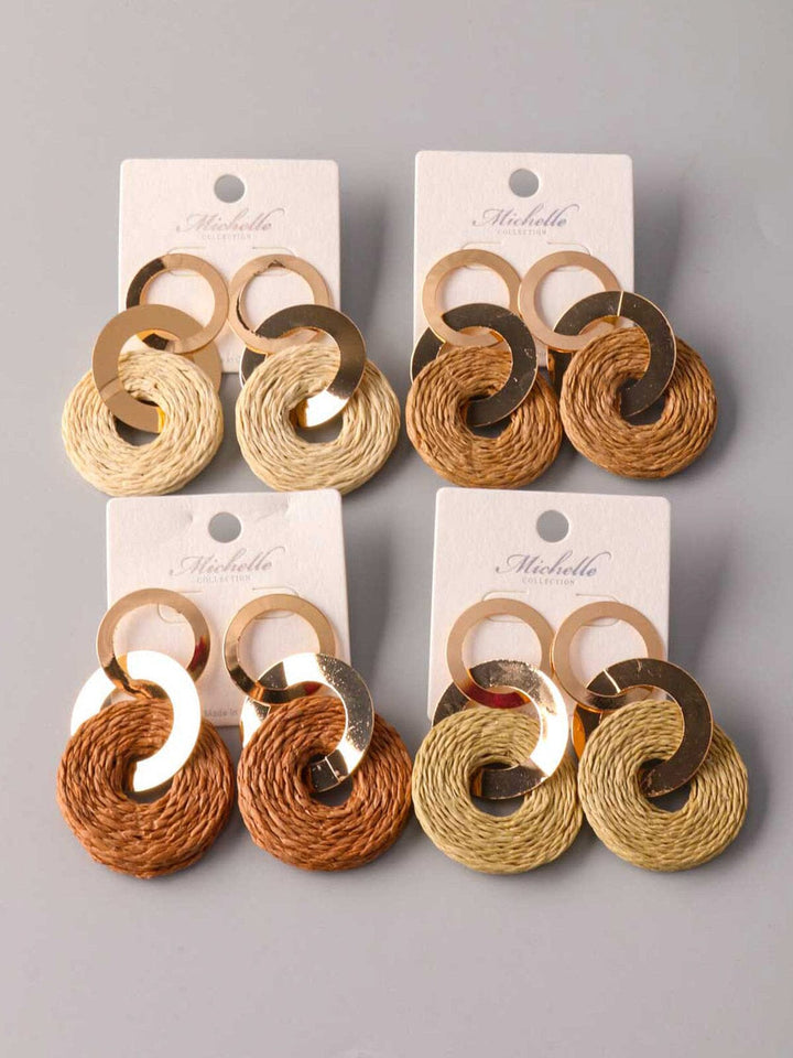 FASHION ASSORTED COLORS BASKET WEAVE DROP EARRINGS