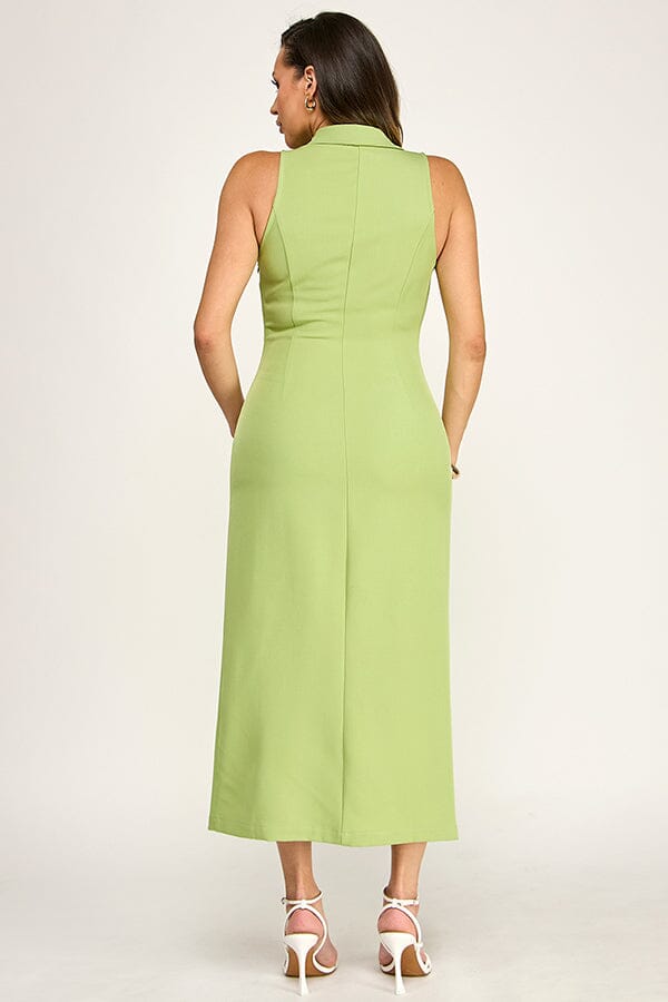WOMEN'S SLEEVELESS V-NECK BUTTON UP MAXI DRESS