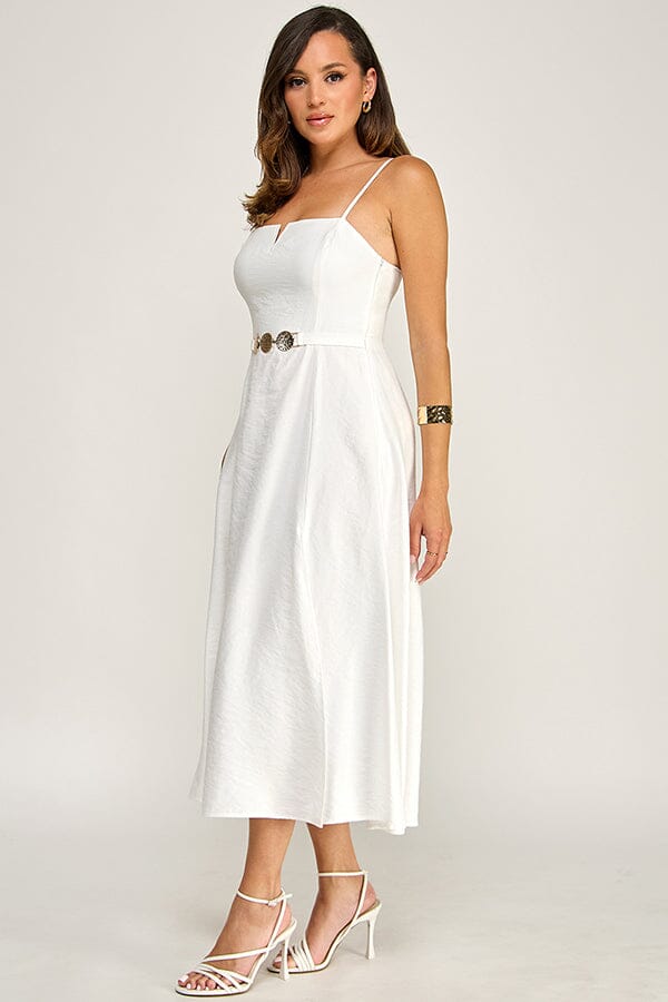 *******WOMEN'S SLEEVELESS V-NECK BELTED FRONT SLIT MAXI DRESS