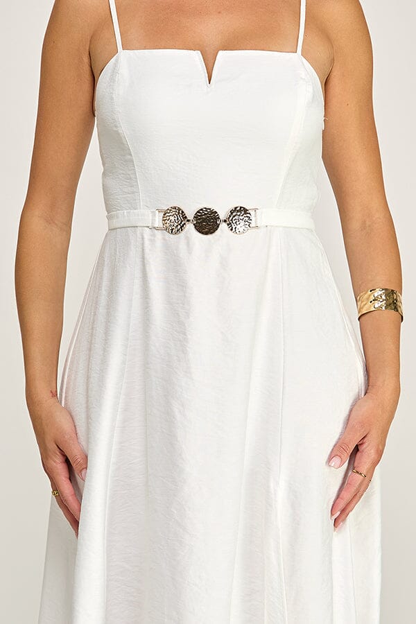 *******WOMEN'S SLEEVELESS V-NECK BELTED FRONT SLIT MAXI DRESS