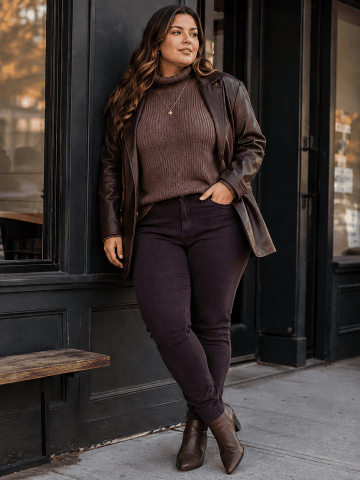 PLUS SIZE BUTTON CLOSURE POCKETS SKINNY LEG DENIM PANTS