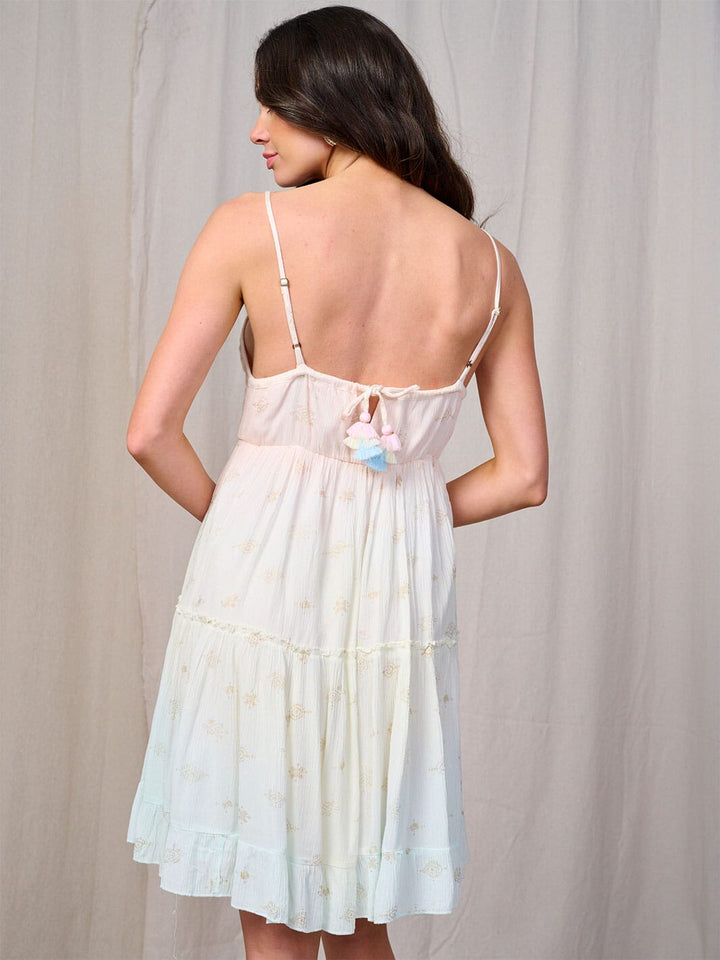 WOMEN'S SLEEVELESS SURPLICE EMBROIDERY TIE DYE MINI DRESS