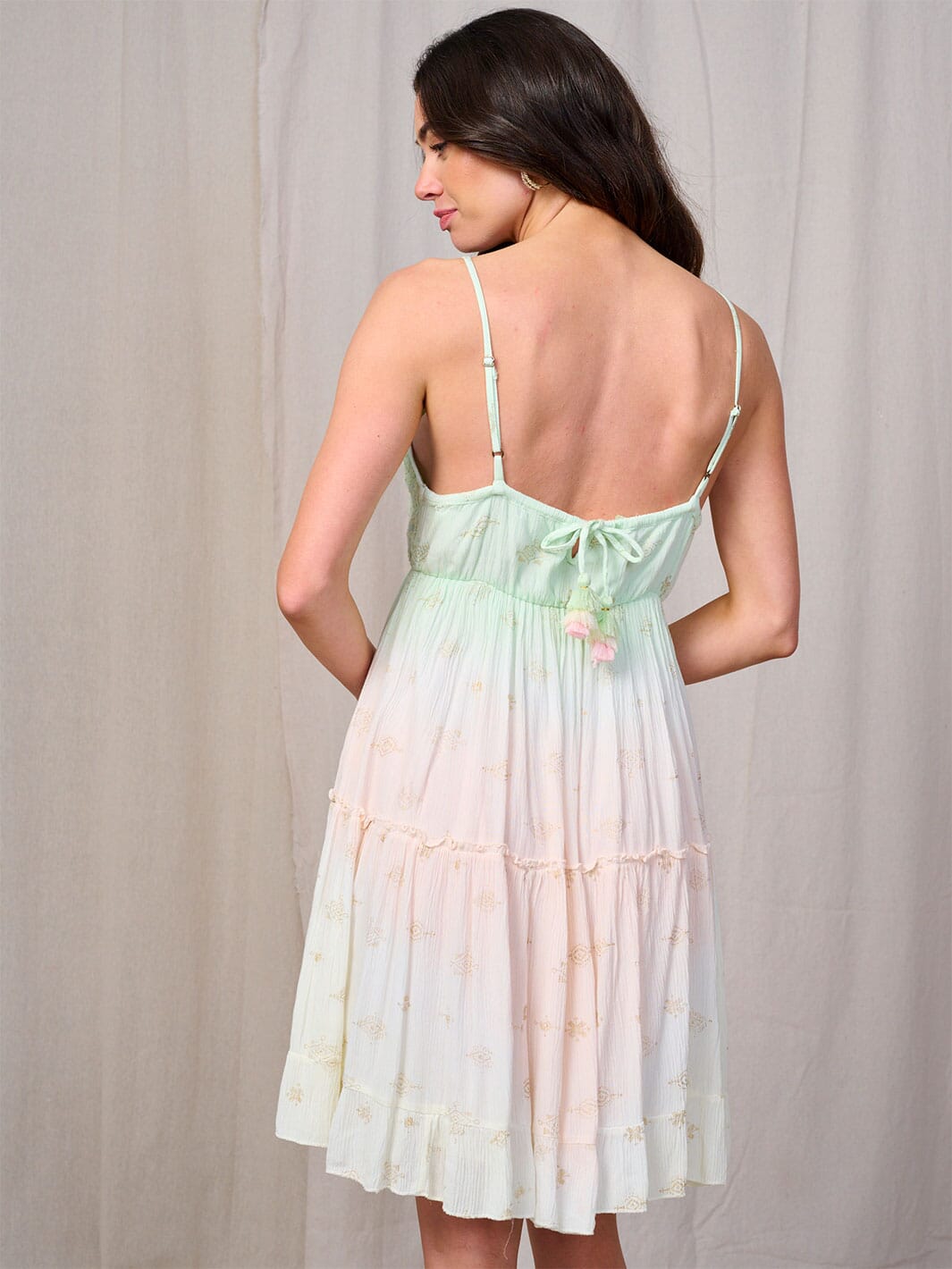 WOMEN'S SLEEVELESS SURPLICE EMBROIDERY TIE DYE MINI DRESS