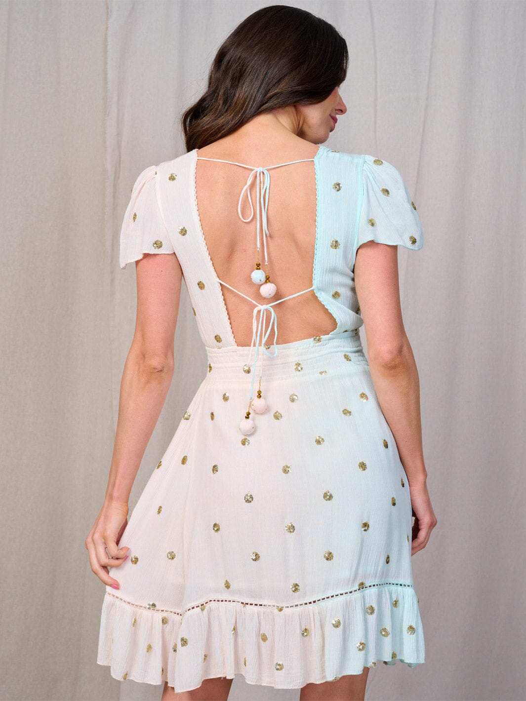 WOMEN'S SHORT SLEEVE V-NECK COLORBLOCK SEQUINS DOTS MINI DRESS