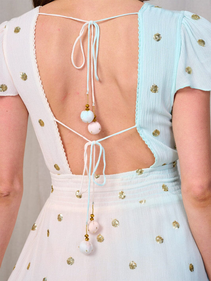 WOMEN'S SHORT SLEEVE V-NECK COLORBLOCK SEQUINS DOTS MINI DRESS