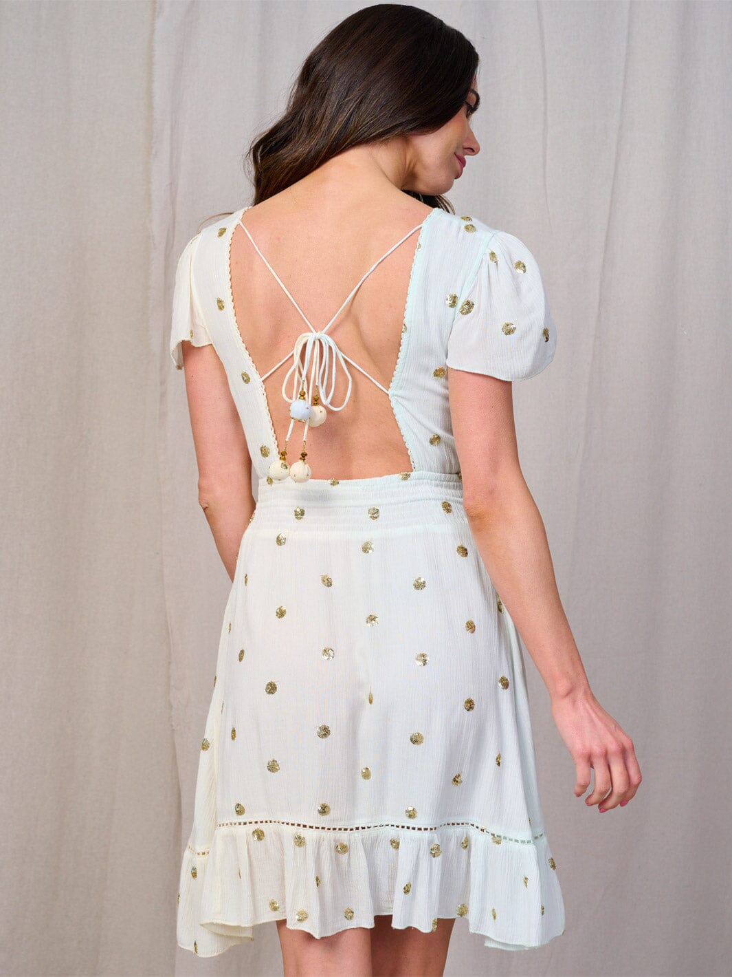 WOMEN'S SHORT SLEEVE V-NECK COLORBLOCK SEQUINS DOTS MINI DRESS