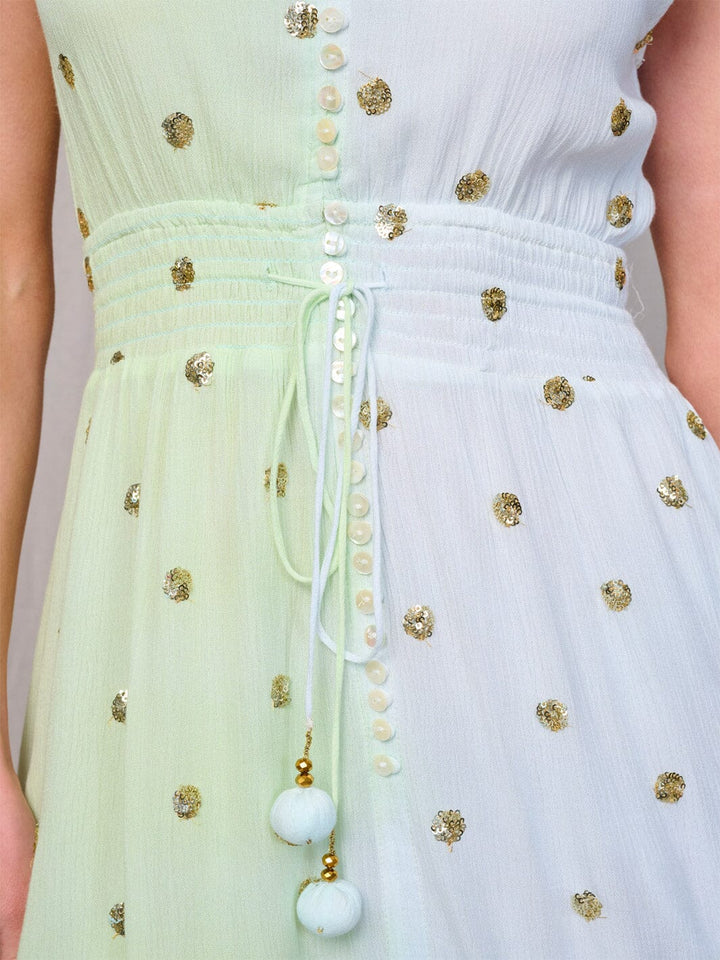 WOMEN'S SHORT SLEEVE V-NECK COLORBLOCK SEQUINS DOTS MINI DRESS