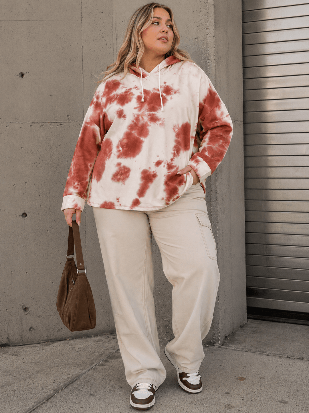 PLUS SIZE LONG SLEEVE TIE DYE PULLOVER HOODED SWEATER