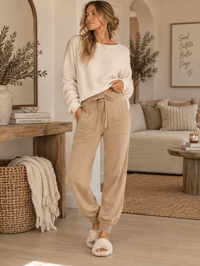 WOMEN'S ELASTIC WAIST FRONT POCKETS JOGGER LEG PANTS