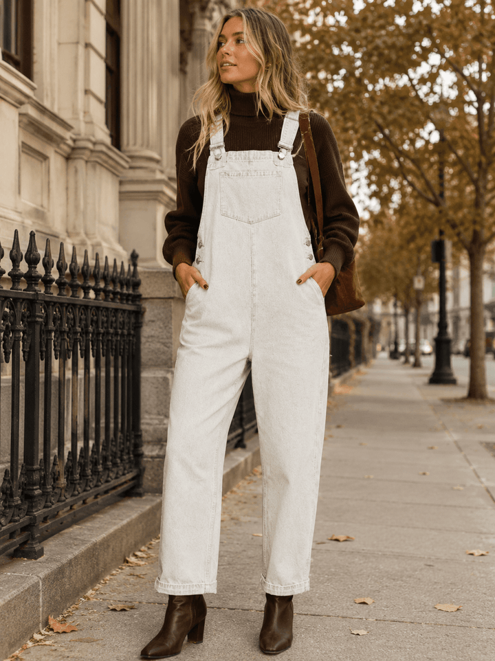 WOMEN'S SLEEVELESS POCKETS DENIM WIDE LEG OVERALL