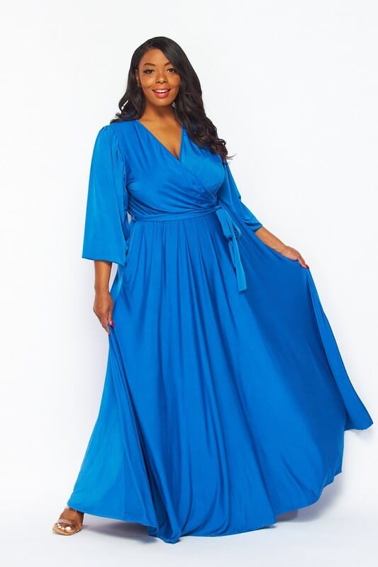 PLUS SIZE 3/4 SLEEVE SURPLICE SELF TIE MAXI DRESS