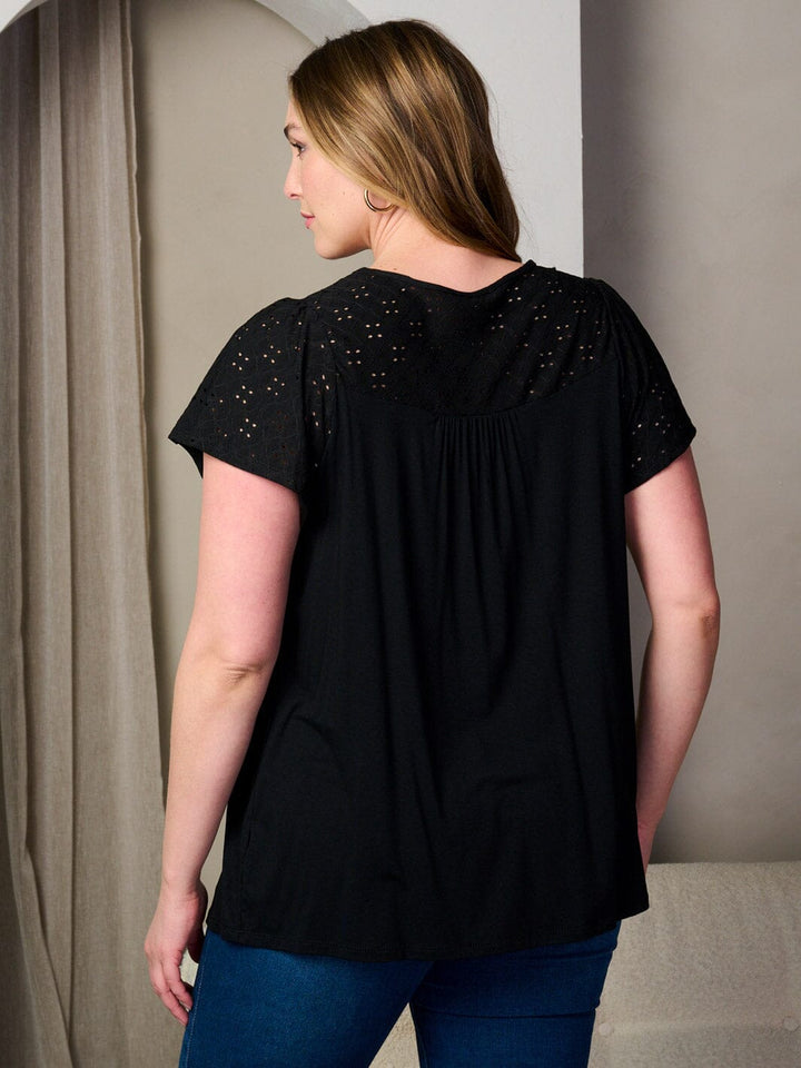 PLUS SIZE SHORT SLEEVE EYELET TUNIC BLOUSE TOP