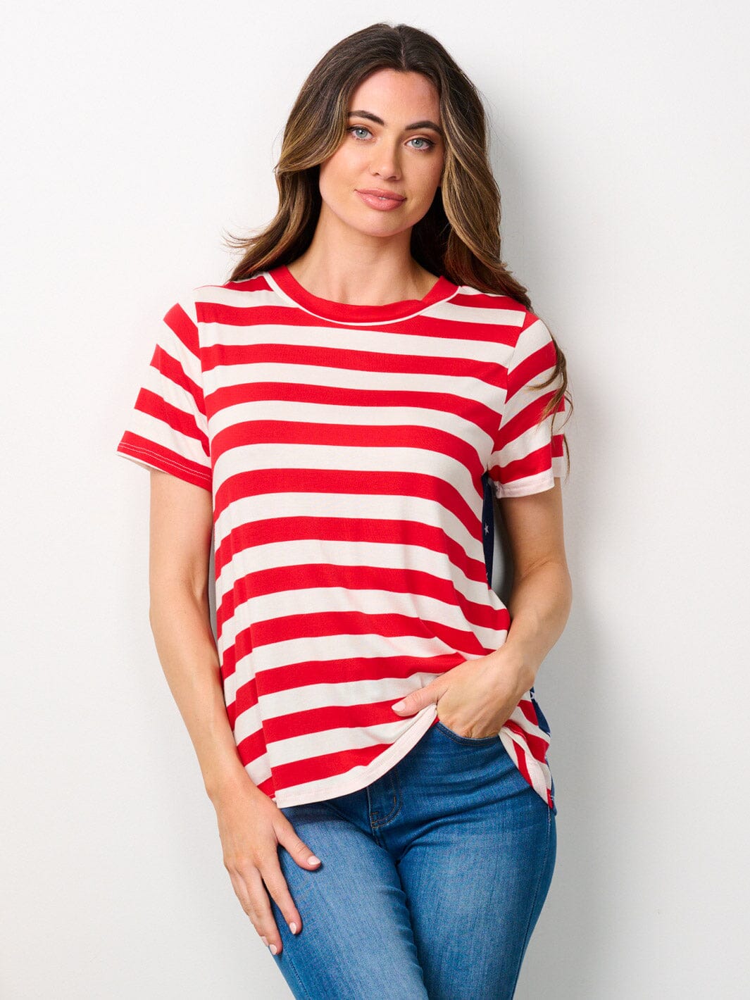 WOMEN'S SHORT SLEEVE FLAG PATRIOTIC TUNIC TOP