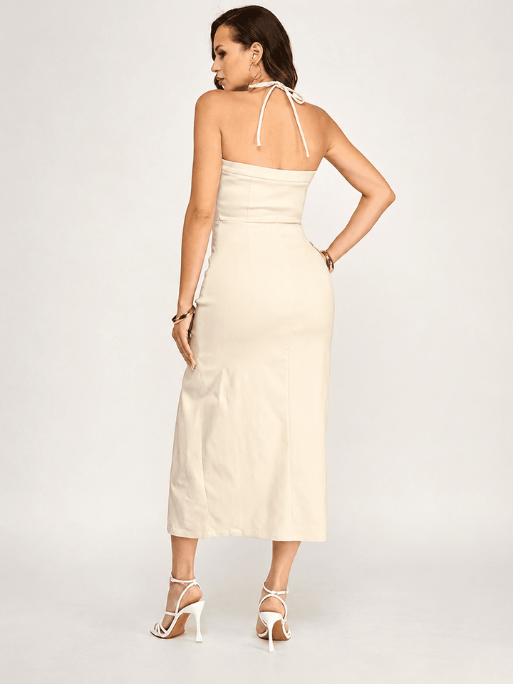 WOMEN'S SLEEVELESS HALTER NECK SIDE SLIT MAXI DRESS
