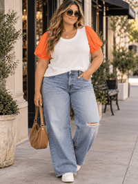 PLUS SIZE SHORT SLEEVE COLORBLOCK CONTRAST BLOUSE