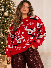 PLUS SIZE LONG SLEEVE HOLIDAY PRINT JOY PULLOVER SWEATER