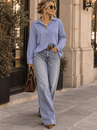 WOMEN'S LONG SLEEVE BUTTON UP STRIPES SHIRT