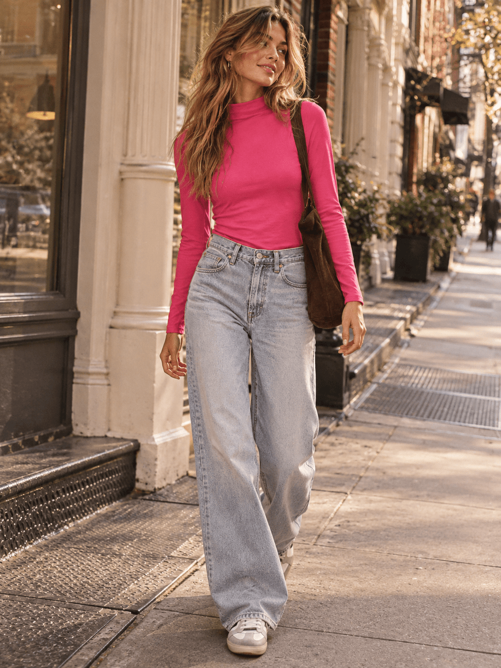WOMEN'S LONG SLEEVE MOCK NECK RIBBED TOP
