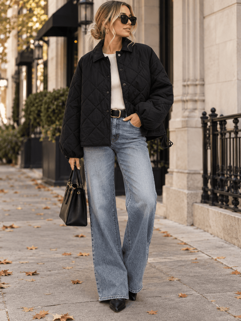 WOMEN'S LONG SLEEVE BUTTON CLOSURE FRONT POCKETS PUFFER JACKET