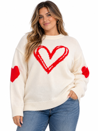 PLUS SIZE LONG SLEEVE HEARTS GRAPHIC PULLOVER SWEATER