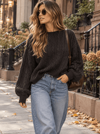 WOMEN'S LONG SLEEVE CABLE KNIT PULLOVER SWEATER