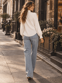 WOMEN'S LONG SLEEVE ELASTIC MOCK NECK BLOUSE