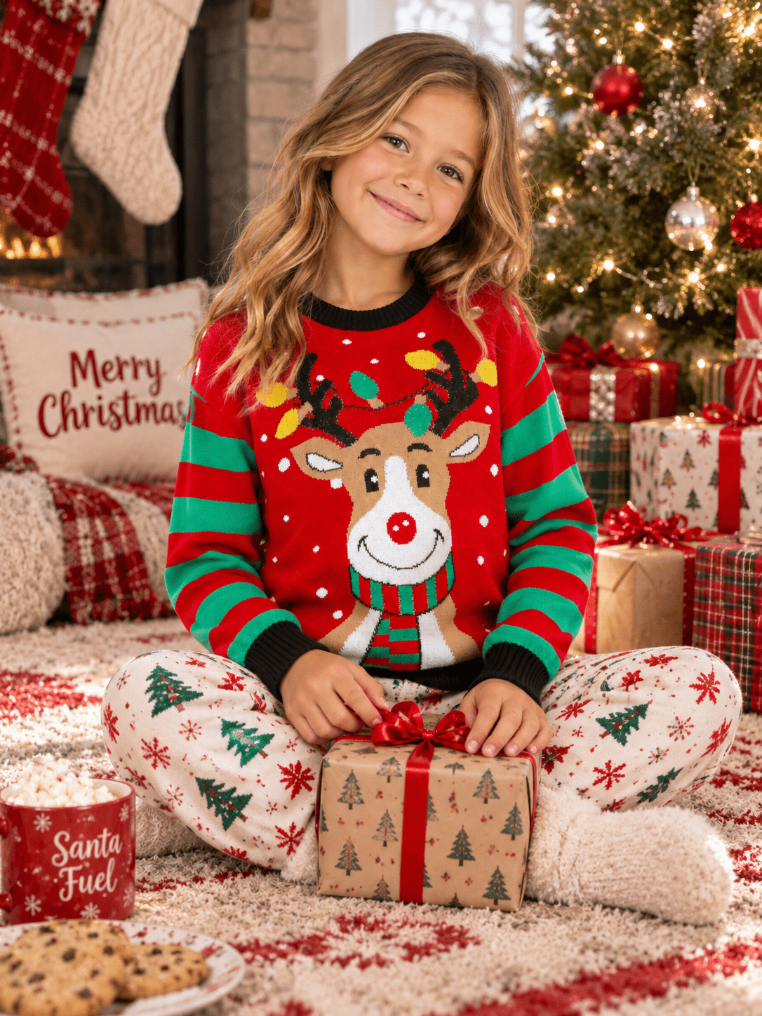 KIDS LONG SLEEVE CHRISTMAS GRAPHIC PULLOVER SWEATER